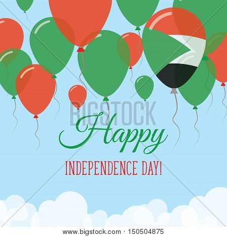 Sudan Independence Day Flat Greeting Card. Flying Rubber Balloons In Colors Of The Sudanese Flag. Ha