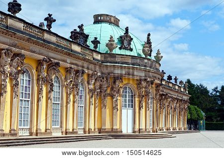 facade of Sanssouci Palace in Potsdam Germany.