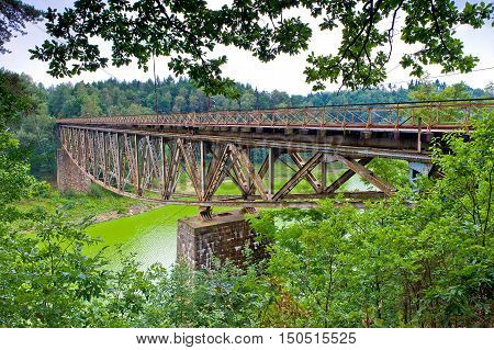 Bridge over Bobr river in countryside of Pilchowice Poland.