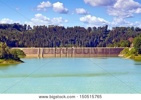 Stone dam and lake in Pilchowice, Poland
