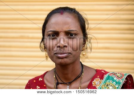 JUNAGADH GUJARAT INDIA - JANUARY 18: Portrait of the Indian woman in the Gujarat state in India Junagadh in January 18 2015