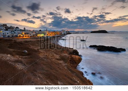 View of the town of Naxos and Portara in the distance