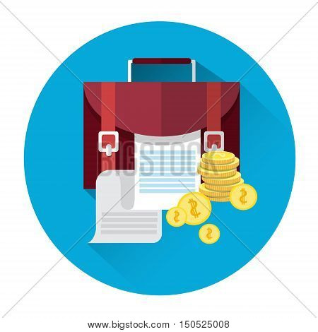 Case With Document Coins Icon Business Investment Concept Flat Vector Illustration