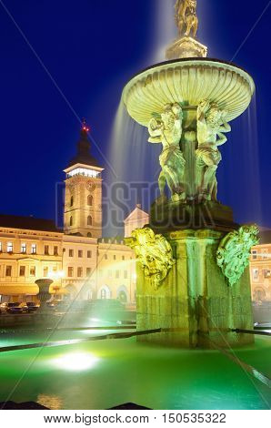 Night view of place in Ceske Budejovice, Czech Republic.
