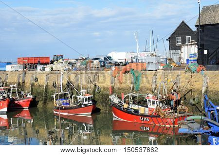 Whitstable United Kingdom -October 1 2016: Fishing Boats in Whitstable Harbour