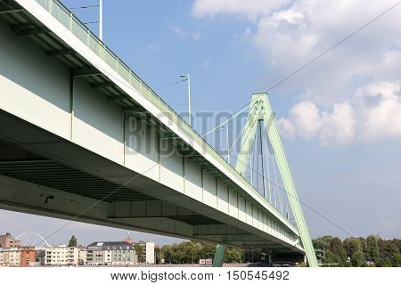 View of the Deutzer Bridge from the Rhine River