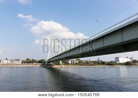 View of the Deutzer Bridge from the Rhine River