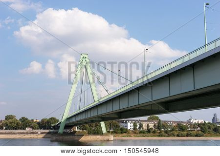 View of the Deutzer Bridge from the Rhine River