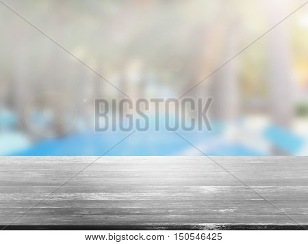 closeup top wood table with Blur Background