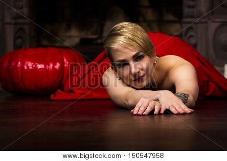 Blonde Girl In Red Dress
