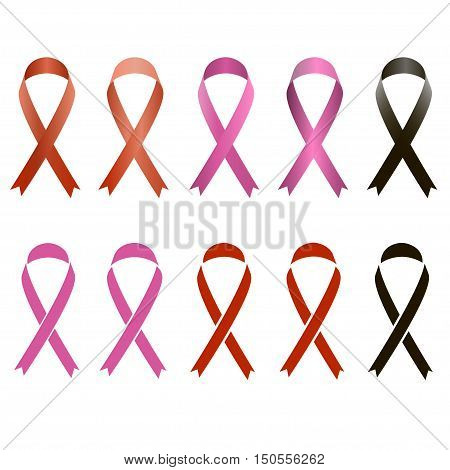 Vector set of ribbons symbols for breast cancer awareness