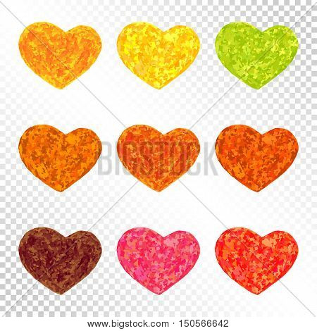Set of Stylized Hearts Autumn Leaf Color