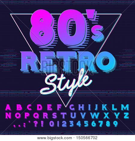 80's retro alphabet font. Retro Alphabet vector. Old style graphic. Eighties style graphic template