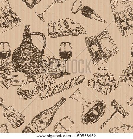 Vector wine retro seamless pattern. Vintage style. Winery repeating retro background