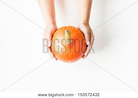 Autumn. Pumpkin. Thanksgiving day. Flat lay top view