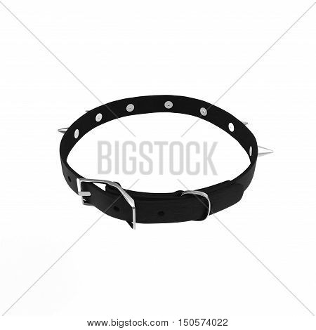 Black Leather Dog Spike Collar Isolated on White Background. 3D illustration