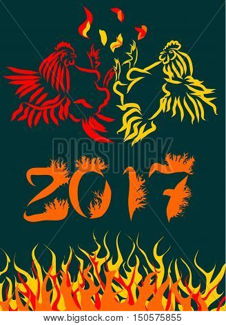Vector illustration for Chinese New Year of the Rooster 2017.


Year fire rooster. The image of fire on a postcard. Sketch