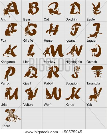 Vector alphabet with animals from A to Z