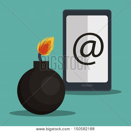 smartphone device and bomb. alert internet security system design. vector illustration
