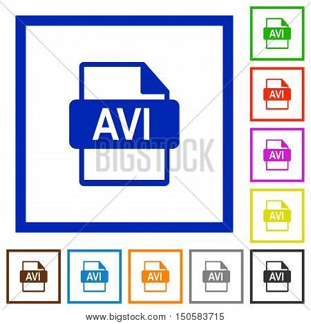 Set of color square framed AVI file format flat icons