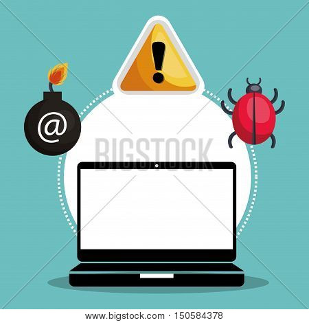 laptop computer and informatic alert security system icon set. colorful design. vector illustration