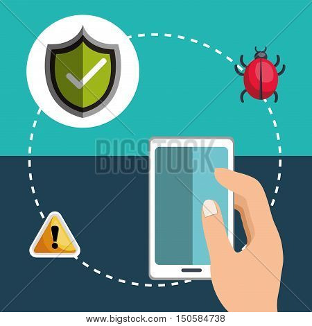 smartphone and virus alert security system icon set. colorful design. vector illustration