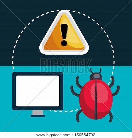 monitor computer and virus alert security system. colorful design. vector illustration