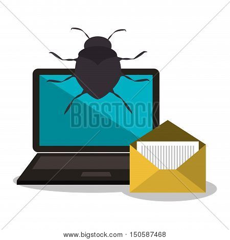 virus and laptop computer and informatic alert security system design. vector illustration