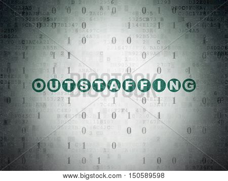 Finance concept: Painted green text Outstaffing on Digital Data Paper background with Binary Code