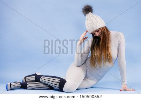 Woman In Thermal Underwear Top Ang Leggings