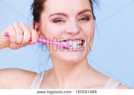 Woman Brushing Cleaning Teeth