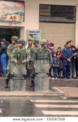Banos De Agua Santa Ecuador - 23 June 2016: Army Of Ecuador Welcoming The President Rafael Correa In Banos De Agua Santa Ecuador South America