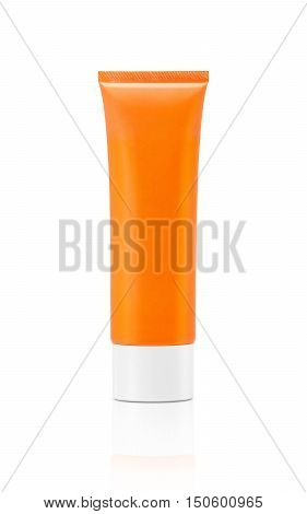 blank packaging cosmetic sunscreen tube isolated on white background