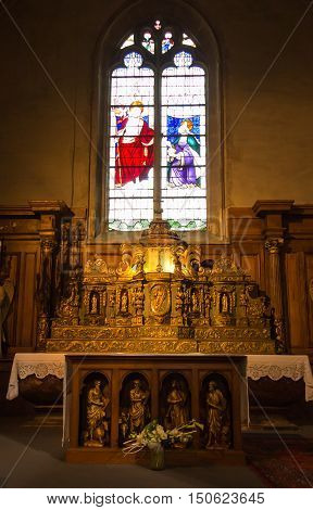 Poitiers France - September 12 2016: Part of the interior of the church of Saint-Porchaire in Poitiers France