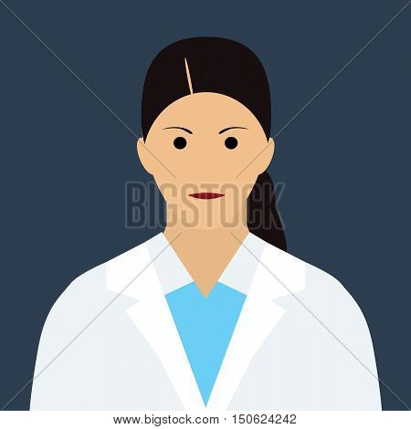 Woman Doctor Icon. Woman face with dark hair Flat Vector
