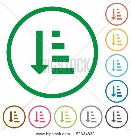 Set of ascending ordered list mode color round outlined flat icons on white background