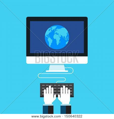 Earth on screen. Flat design modern vector illustration concept.