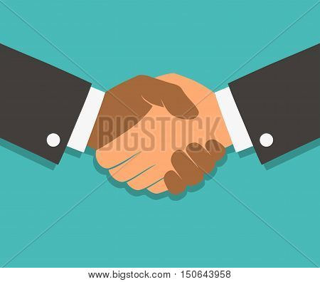 Vector handshake illustration. Background for business and finance. Flat style.