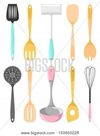 Kitchen utensils. Isolated vector illustration on white background.