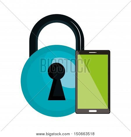 blue padlock closed with smartphone device icon. vector illustration