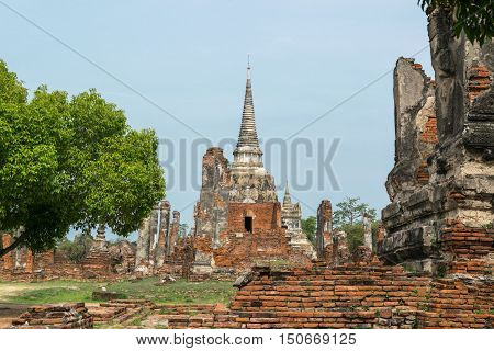 Ruined Old Temple of Ayutthaya in Thailand