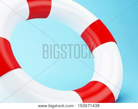 3D Illustration. Red life bouy on blue background.