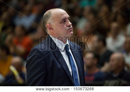 VALENCIA, SPAIN - OCTOBER 6th: Pablo Laso Madrid Coach during spanish league match between Valencia Basket and Real Madrid at Fonteta Stadium on October 6, 2016 in Valencia, Spain