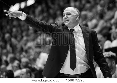 VALENCIA, SPAIN - OCTOBER 6th: Pablo Laso Madrid Coach during spanish league match between Valencia Basket and Real Madrid at Fonteta Stadium on October 6, 2016 in Valencia, Spain