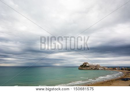 Stormy weather over Peñiscola's Castle and its beach