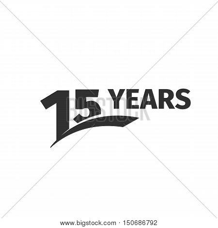 Isolated abstract black 15th anniversary logo on white background. 15 number logotype. Fifteen years jubilee celebration icon. Fifteenth birthday emblem. Vector anniversary illustration