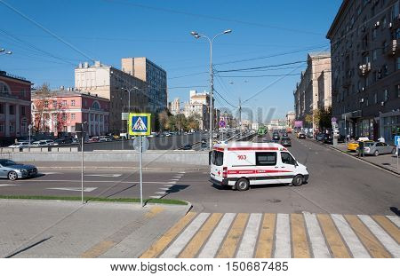 Moscow, Russia - September 22.2015. The Crossing the street Novy Arbat and Novinsky Boulevard