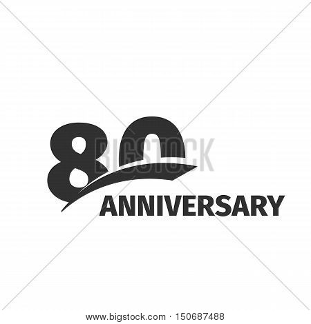 Isolated abstract black 80th anniversary logo on white background. 80 number logotype. Eighty years jubilee celebration icon. Eightieth birthday emblem. Vector anniversary illustration