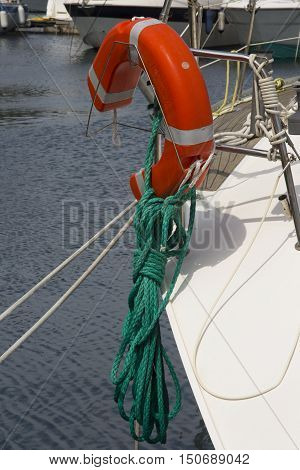 Cagliari: detail of a boat anchored in the harbor of Marina Piccola - Sardinia