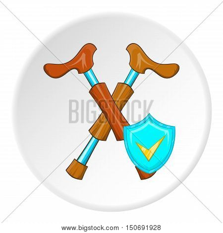 Walking stick and sign safety icon in cartoon style isolated on white circle background. Accident prevention symbol vector illustration